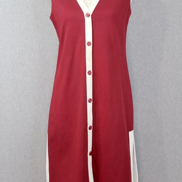 1970s Marshall Field & Company Color Block Dress - Maroon Sheath - Midi - Mod, Retro 