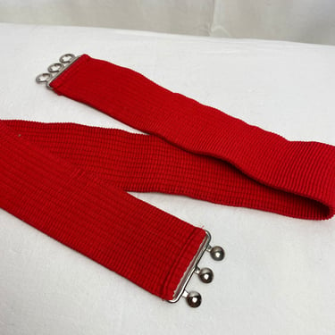 Wide band stretch belt ~ vibrant Red Volup plus size~ 1980’s 80’s gathered elastic cinch waist strap~ size 33”-39” waist XXL 