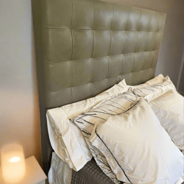 West Elm Queen Bed w/ Tall Leather Grid Tufted Headboard SH265-36