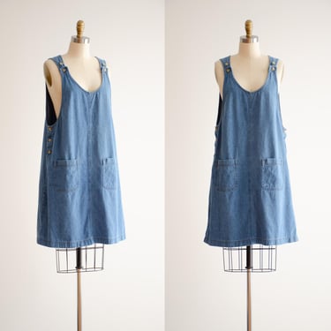 denim pinafore dress 90s y2k vintage short loose overall mini dress 