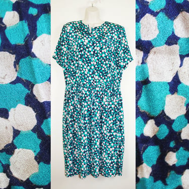 Vintage 1980s Teal Dress, Plus Size 