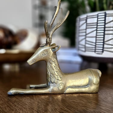 Vintage Leonard Brass Reindeer Buck with Antlers 