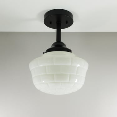 Art Deco Igloo Milk Glass Light Fixture with Custom Black Fixture with 3