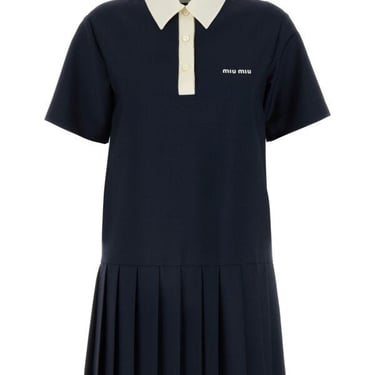 Miu Miu Women Navy Blue Mohair Blend Mini Polo Dress