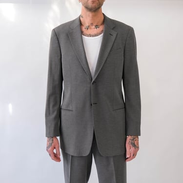 Vintage 90s Giorgio Armani Collezioni for Neiman Marcus Gray Herringbone Check Suit | Made in Italy | Size 42L | 1990s Armani Designer Suit 