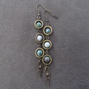 Green jasper and bronze dangle earrings 