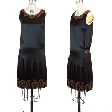 1920s Dress ~ Beaded Chenille Embroidered Sleeveless Asymmetrical Flapper Dress Xsmall 