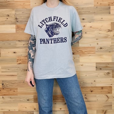 80's Soft Vintage Litchfield Panthers School Mascot Tee Shirt 
