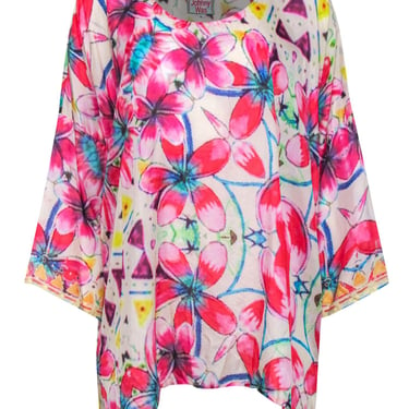 Johnny Was - Pink Multicolor Large Floral Print 3/4 Sleeve Tunic Sz 1X