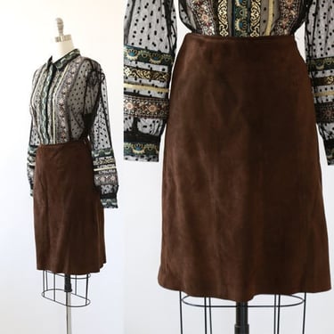 Vintage 60s brown suede leather mini skirt 