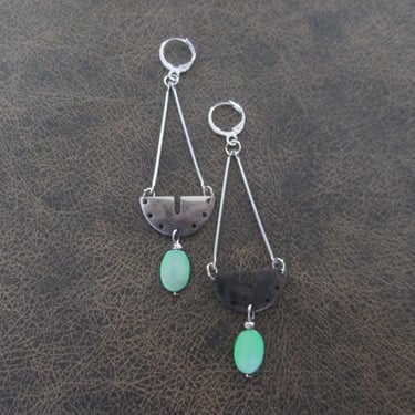 Green mother of pearl shell and silver earrings 2 