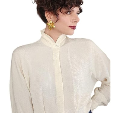 80s Escada Blouse Cream Textured Silk / 34 