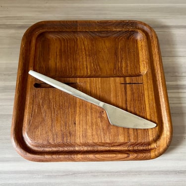 Vintage Mid Century Kalmar Teak Cheese Board and Stainless Steel Knife 