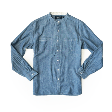 RRL DOUBLE RL CHAMBRAY MANDARIN COLLAR SHIRT