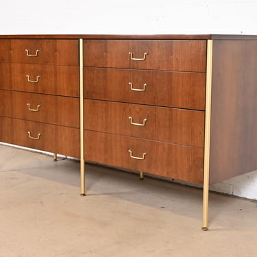 Milo Baughman for Directional Cherry and Brass Double Dresser, Newly Refinished