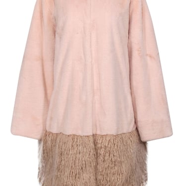 Dennis by Dennis Basso - Light Pink Faux Fur Clasp-Up Longline Coat w/ Fuzzy Hem Sz 2X