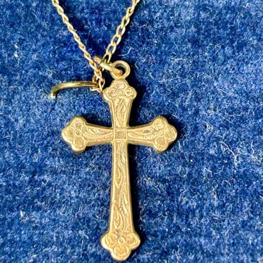 Vintage 12k Gold filled Cross Pendant Necklace Theda 12k GF Retro Religious Jewelry 