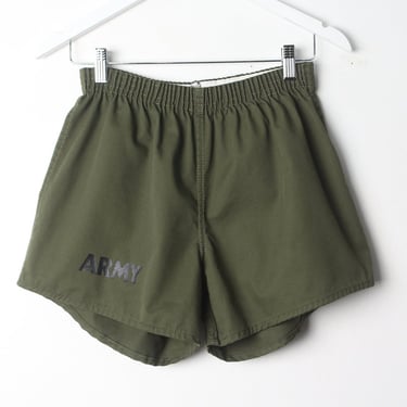 vintage 1970s 80s ARMY olive green ATHLETIC gym shorts -- size small/medium men's shorts 