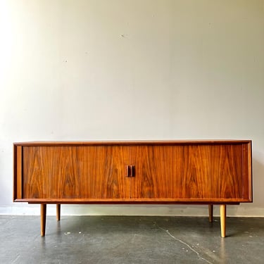 1960s Svend Aage Larsen Tambour Door Teak Credenza for Faarup Møbelfabrik 