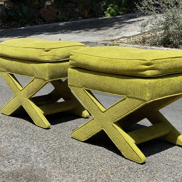 Mid-Century Tufted Upholstered X Benches By Milo Baughman 