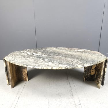 Vintage oval marble coffee table, 1980s - vintage stone coffee table - design coffee table 