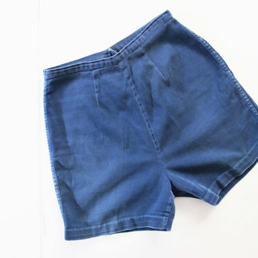 Vintage 60s High Waist Faded Blue Shorts 26 S - 1970s Catalina Womens Zipper Back Cotton Shorts - Pin Up Rockabilly Shorts 