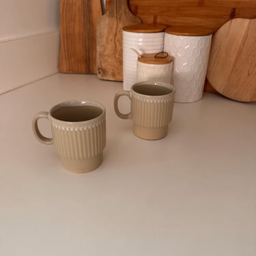 Vintage Beige Drip Glaze Japanese Stackable Mugs | Set of 2 