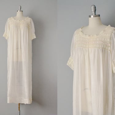 Teens Dress // Dated 1914 Ivory Sheer Silk Wedding Chemise Nightie // M, L, XL 