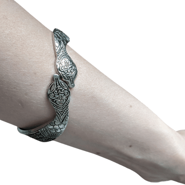 60s Snake Clamper Bracelet Cuff Silver Tone