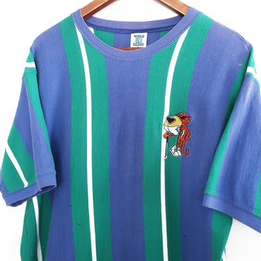 vintage golf shirt / 90s striped shirt / 1990s Chester Cheeto green striped golf crew neck t shirt Large 