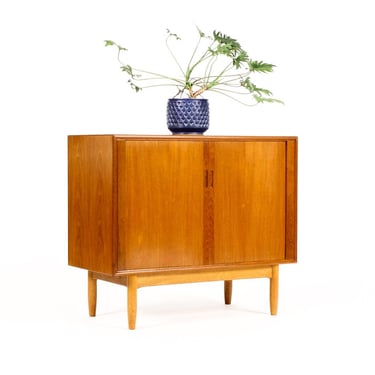 Danish Modern / Mid Century Compact Teak Credenza / Console — Tambour Doors —  Hans C. Andersen — A 