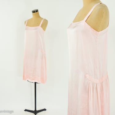 1920s Pink Silk Slip Lingerie | 20s Peach Silk Romper | Small 