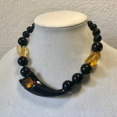 Vintage Milano Italy ZE CO Style Necklace Lucite Black Amber Runway Statement 