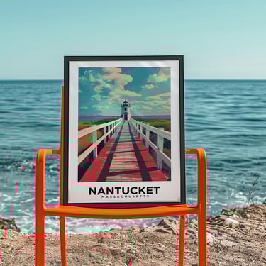 Nantucket Lighthouse Beach Print: New England Coastal Art, Vacation Souvenir & Wedding Gift 