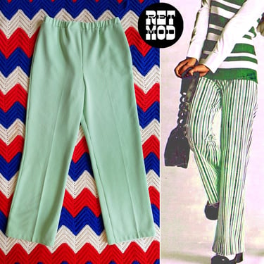 Cool Vintage 60s 70s Green & White Pinstripe Polyester Pants 