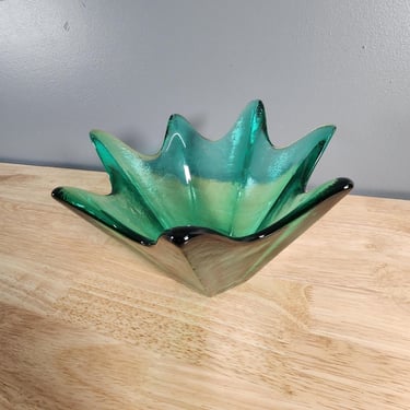 Teal Green Glass Flower Vase 
