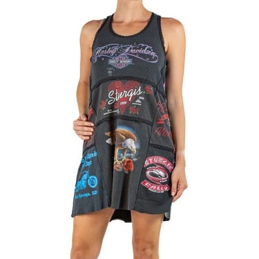 1990S Black Distressed Cotton Vintage Biker T-Shirt Patchwork Dress 