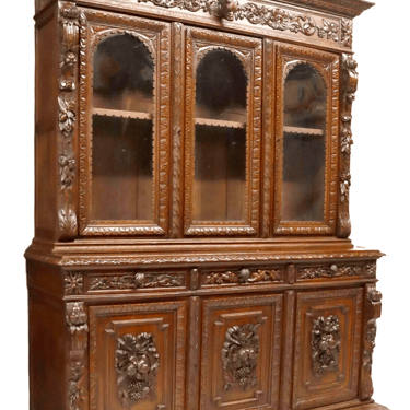 Antique, Sideboard, French, Monumental, Carved Oak Hunt , Glazed Doors, 1800's Condition: