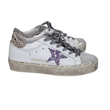 Golden Goose - White Hi-Star Sneaker w/ Purple Glitter Star Detail Sz 8