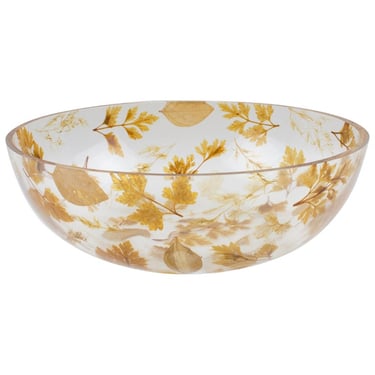 Italian Resin Serving Bowl with Leaves Inclusions, 1970s