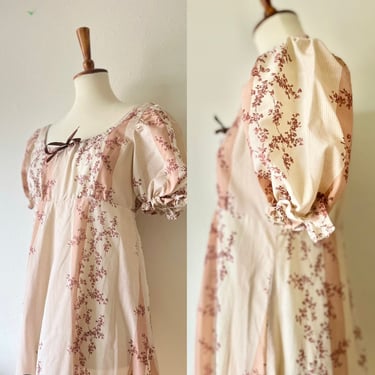 Vintage handmade pink prairie maxi dress with puff sleeves size xs 