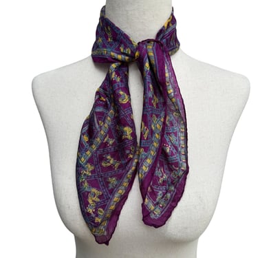 Vintage Hand-Printed Pure Silk Made In India Square Scarf Wrap Bandana Neck Tie