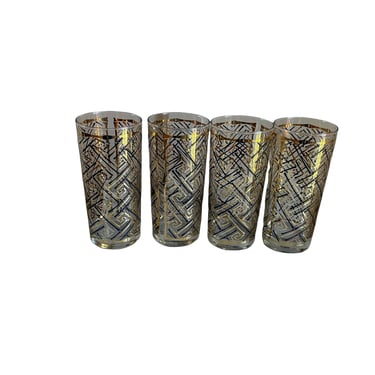 Vintage Culver Glass Gold and Black Confetti Set of 4 Glasses 