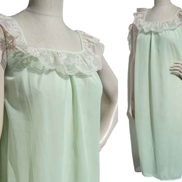 Vintage Mint Nightgown Berkliff Green Nylon Negligee Lingerie Sz 36 – New Old Stock 