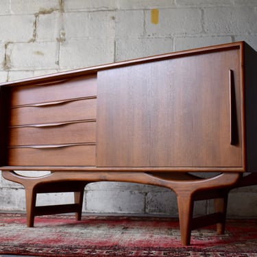 DEPOSIT  for Scottd59 // Apartment Sized Mid Century Modern styled SCULPTED Teak CREDENZA media stand 