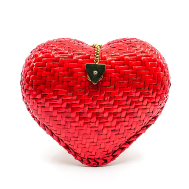 Red Heart Wicker Bag