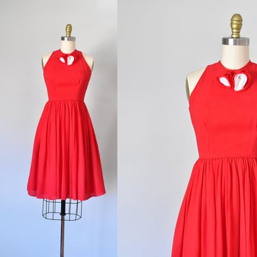Tippi red chiffon dress, 1960s dress, mad men rockabilly red dress, vintage dresses for women 