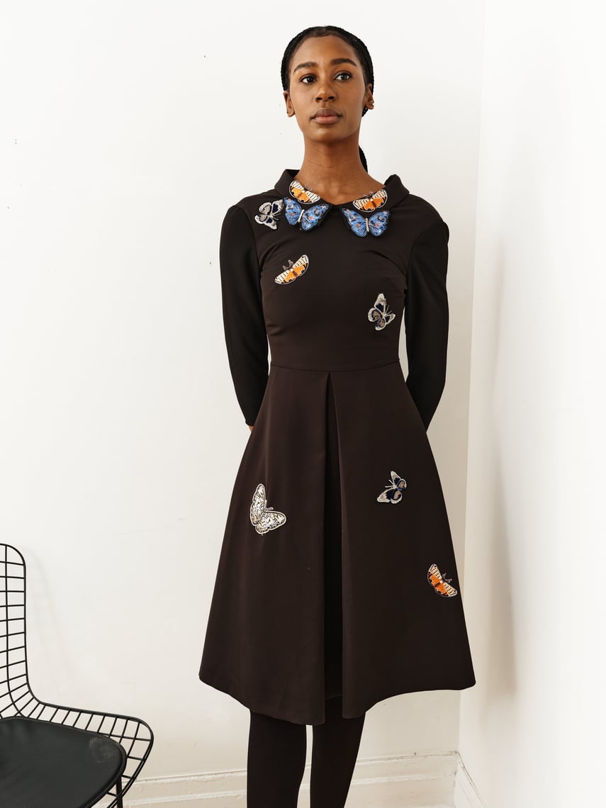 Miri Black Appliqué Midi Dress Consignment Brooklyn Brooklyn, NY