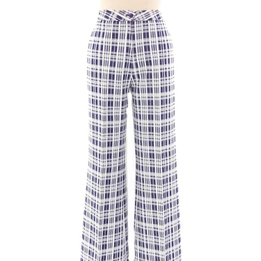 Blue Plaid Flare Trousers