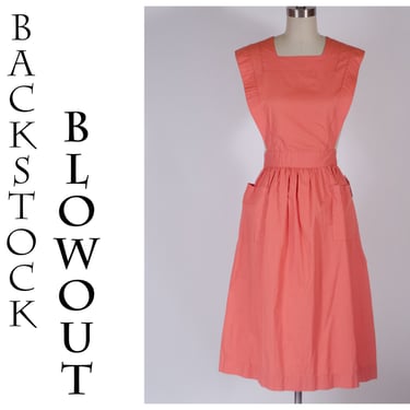 4 Day Backstock SALE - Size Med - 1950s Coral Cotton Pinafore - Item #177 